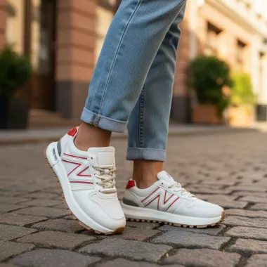 Adidasi dama casual albi cu rosu 30664 N6-2